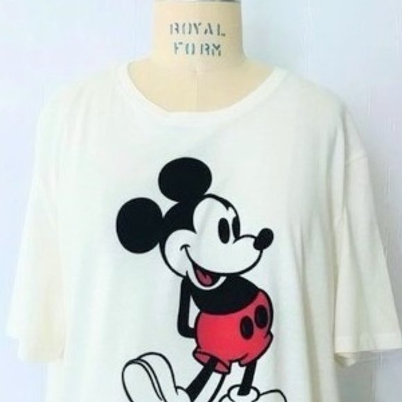 MICKEY MOUSE OLD NAVY DISNEY CREAM RED VELVET FLOCKED T-SHIRT XL NWT - Picture 6 of 8